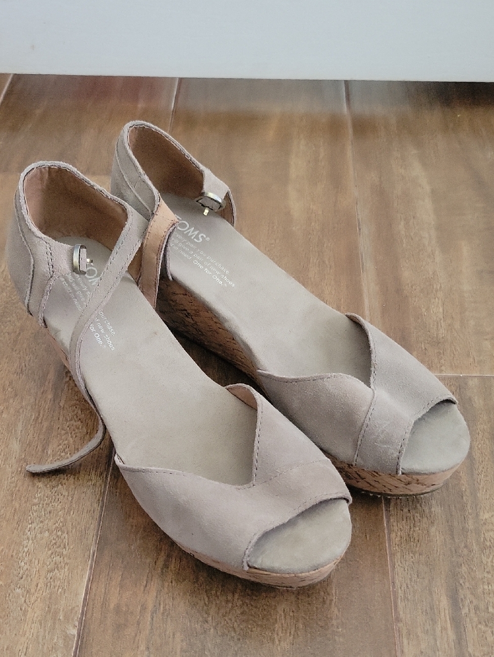 Toms Taupe Suede Open-Toe Wedge Sandals